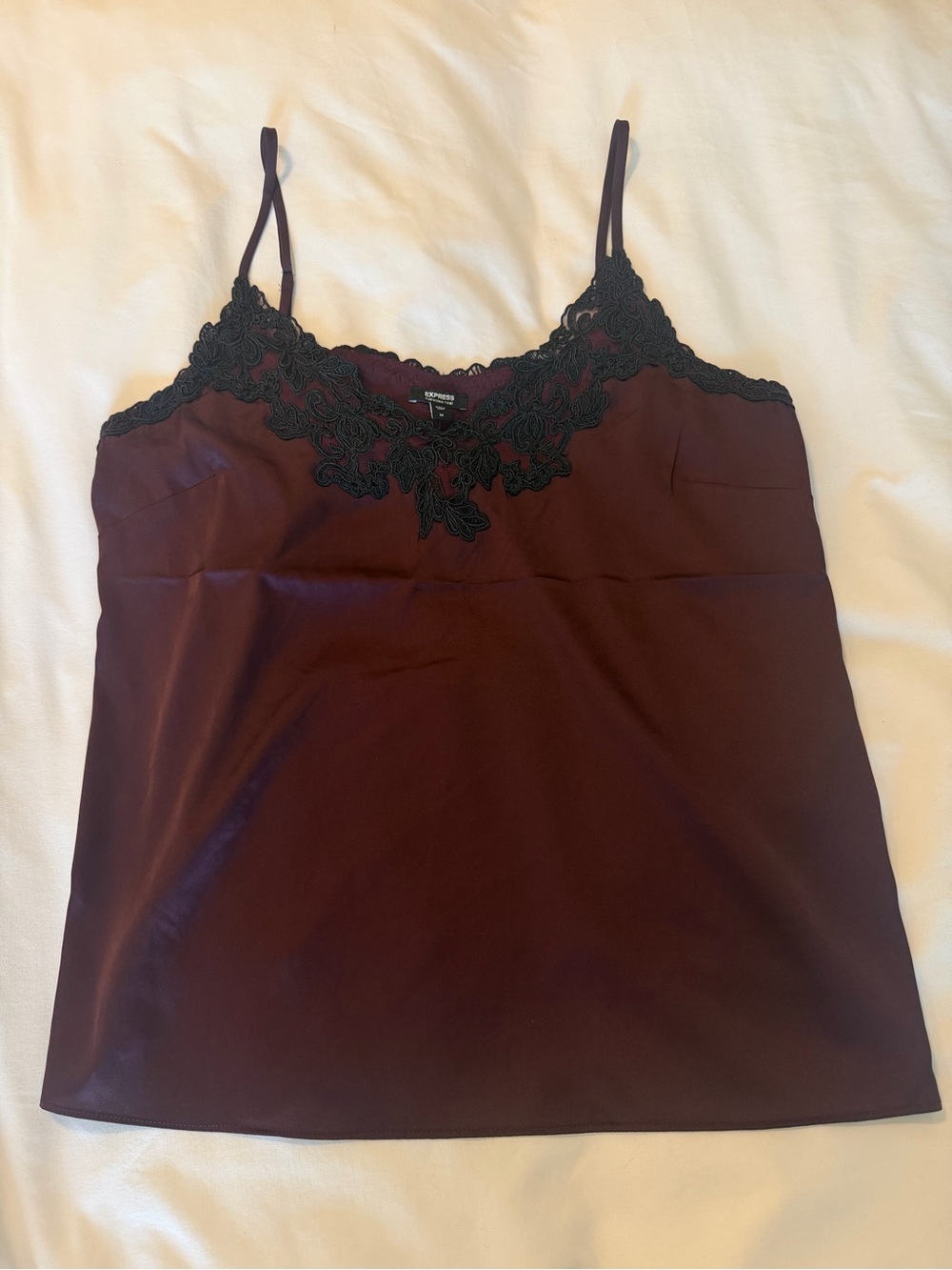 Express Maroon Cami with Black Lace Trim